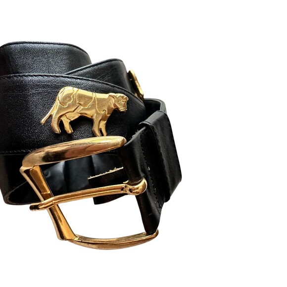 Vintage 80s Whimsical Cow Charm Belt - Black Faux Leather Western Waist Belt main image 7